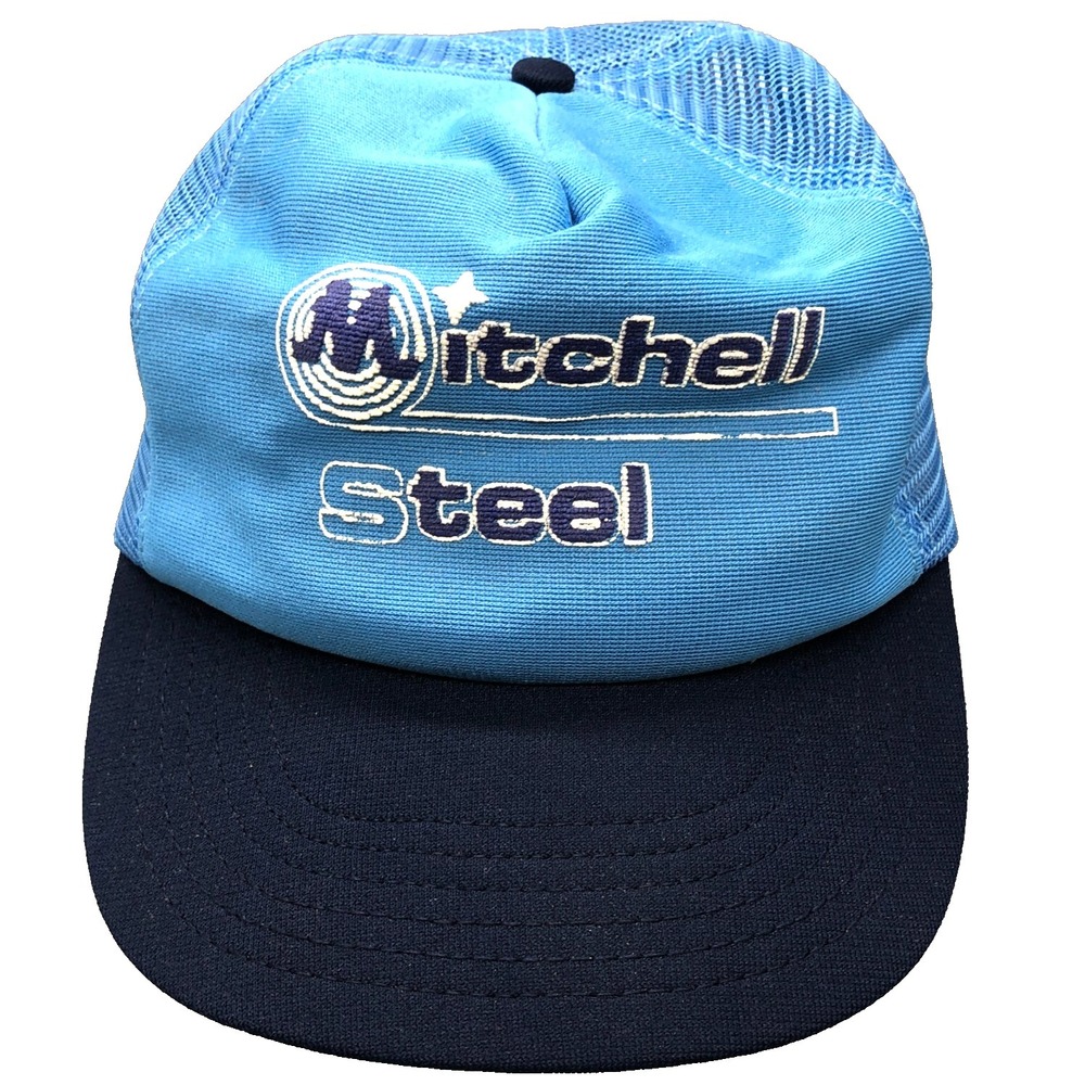 Vintage Mitchell Steel Trucker Hat Cap Made In USA Puffy Print 80s 90s Snap Back